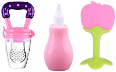 kli Baby Fruit Feeder, Fruit Shape Teether n Nasal Aspirator Combo. Teether and Feeder(Pink)