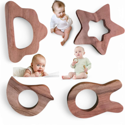 Shreeja Shilpcraft Neem Wood Teether Antibacterial & Durable Ideal for Babies Different Shapes Feeder(Brown)