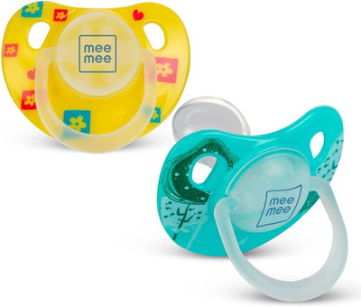 MeeMee Pacifier Soft Silicone Nipple| BPA Free|Oral Stimulatory|Teether-Pack of 2 Soother(Yellow, Blue)