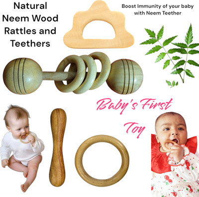 Aditya Creation Neem Wood Teether Organic Baby Toy for Better Immunity Pure Neem Wood Teether(Yellow)