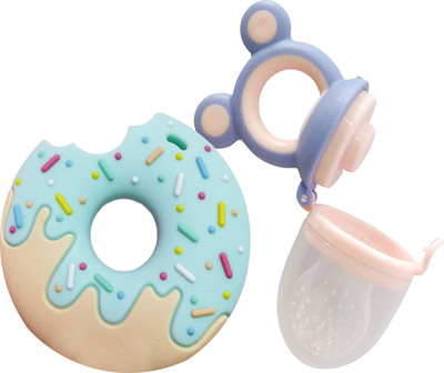 Jingle Kids Baby Food Feeder Nibbler With Soft Silicone Donut Design Teething Toy BPA Free Teether and Feeder(DONUT BLUE)