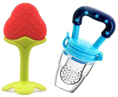 FIRST TREND Star Nibbler Fruit Shape Silicone Teether Soother with Baby Fruit Nibbler Teether(Multicolor-02)