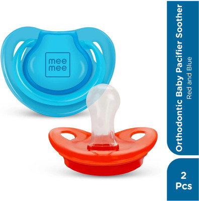 MeeMee Pacifier Soft Silicone Nipple| BPA Free | Oral Stimulatory | Teether - Pack of 2 Soother(Red, Blue)