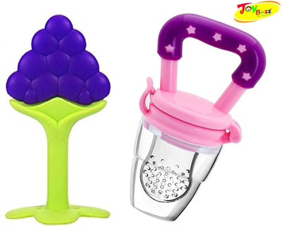 Joy Buzz Baby Silicone Fruit Teether & Fruit Feeder Combo - Blue & Purple Teether and Feeder(Multicolor 2)