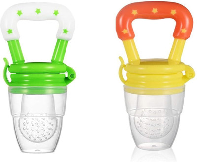 GILKINNI Medium Fresh Food Nibbler Fruit Feeder Silicon Nipple Green & Yellow Pack of 2 Teether and Feeder(Green+Yellow)