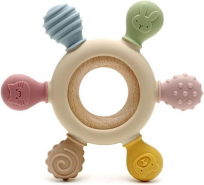 NARV Baby Teething Toy Babies Teething Ring Teething Relief Wooden Ring Newborn Teether(Multicolor)