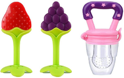 Vadhavan FRUIT SHAPE TEETHER (2PC) AND 1 FRUUT FEEDER Teether(Multicolor)