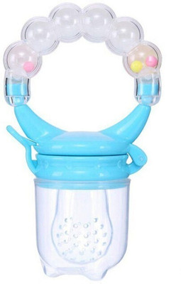HOPE QUAY Baby's BPA-Free Silicone Nipple Food Nibbler for Fruit and Veggie with Rattle Handle Teether and Feeder(Blue)