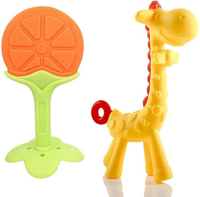 qtypie Giraffe Shape Teether and Fruit Shape teether BPA Free for Baby Teether and Feeder(Multicolor)