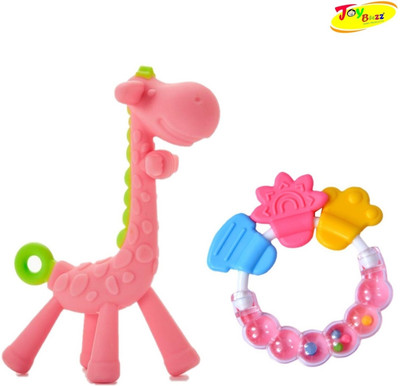 Joy Buzz Giraffe & Rattle Shape Silicone Teethers Soft Stick Chews for Baby Dental Care Teether(Pink)