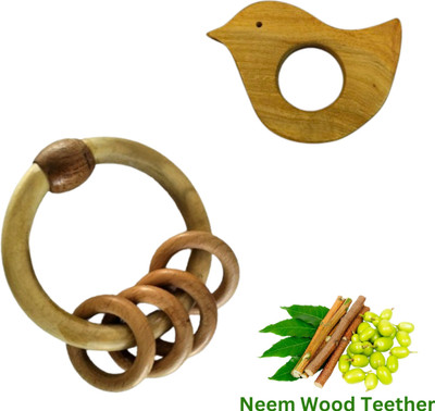 Craft Corner Neem Wooden Teether Combo For Kids First Toy Teether(Brown)