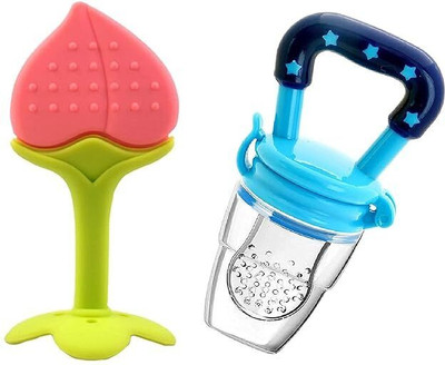 K3NTERPRISES Babies Fruit Feeder and Fruit Shape Silicone Teether200000 Teether and Feeder(Peach)