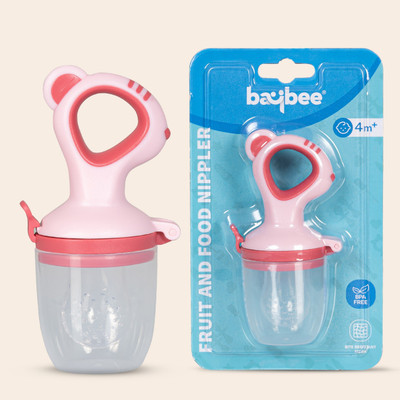 baybee Silicone Food Feeder Pacifier/Teether-Organic Fresh Fruit Nibbler 6-12 Months Teether and Feeder(BPA Free Fruits Feeder With Pacifier Nibbler For Baby Chewing Teething Toy-Pink)