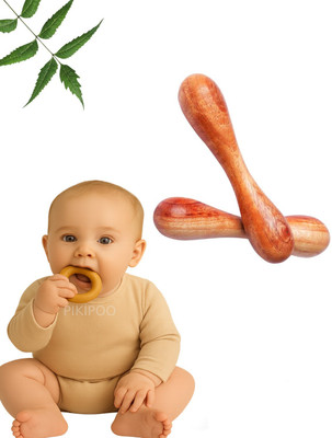 PIKIPOO Neem Wood Teethers for Baby Set of 2 | for 3 Months Baby | Two Dumbbell Teether(Natural)