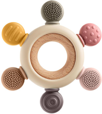 HM EVOTEK Baby Teething Toys Silicone Teethers Rudder with Wooden Ring Soothe Babies Gums Teether(Multicolor)