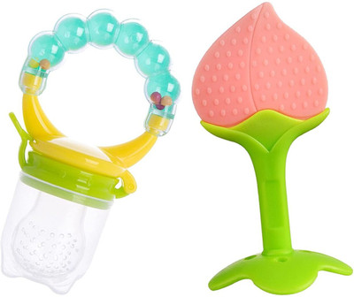 SuperDaze fruit shape teether with rattle handle fruit feeder for new born baby Teether and Feeder(Multicolor)