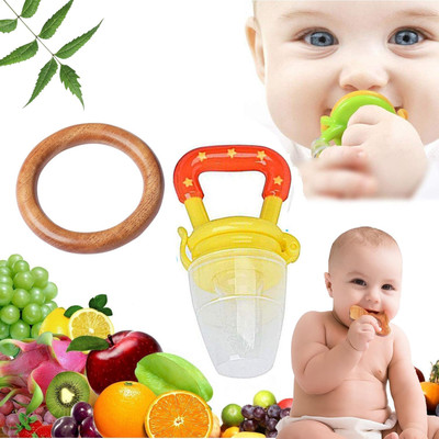 PIKIPOO Newborn Baby Neem Wooden Teether Soother Fruit Food Feeder/ Nibbler Pacifier Teether and Feeder(Brown&Yellow)