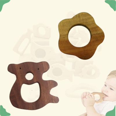Craft Corner Neem Wooden Teether Combo For Kids First Toy Teether(Brown)