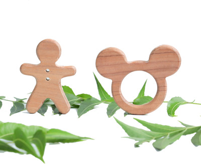 opatoys Neem Wood Teethers Set of 2 - Human & Micky Mouse Chemical Free For Babies Teether(Natural)