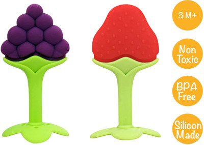 mastela Silicone BPA Free Fruit Shape Teethers for Baby/Infants (Grapes & Strawberry) Teether(Grapes & Strawberry)