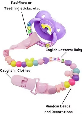 goyyoo Baby Bead Pacifier Clip Holder with Adjustable Strap & Cute Decorations pack-1 Soother(Multicolor)