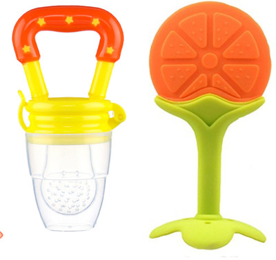 Babylib Silicon Fruit Soother Nipple For Fruit Feeding With Fruit Teehter Teether and Feeder(Yellow)