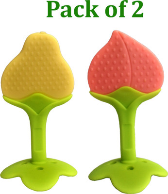 Wuxxa Fruit Shape Silicone Teethers Soft Stick Chews Nibbler for Baby Dental Care Teether(Yellow Peach)