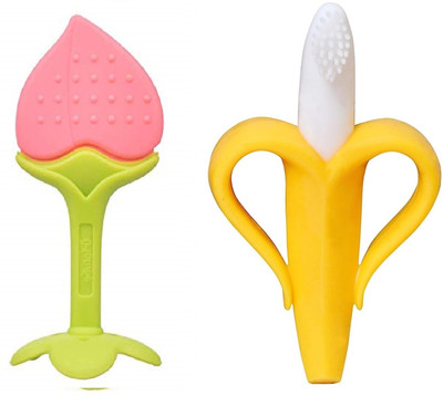 Enorme Silicone Banana Shaped Toothbrush Teether and Peach Shaped Teething Teether Teether(Multicolor)