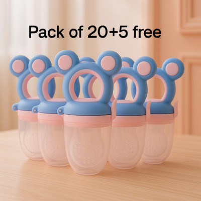 honeyscoop Fruit nibbler (pack of 25) use Baby for fruit measure Teether and Feeder(Light pink and light blue)