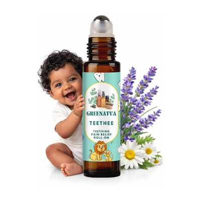Greenatva Baby Teething Relief Roll On 10ml, Roman Chamomile, Lavender Essential Oil Blend Teether(Multicolor)