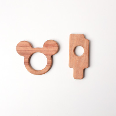 opatoys Neem Wood Teether Set Of 2 -Mickey Mouse & Ice Cream Teether(Natural)