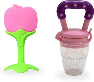 CRAWLLY Silicone BPA Free Natural Organic Nipple Teethers & Nibbler/Feeder-(pack of-2) Teether and Feeder(Pink)