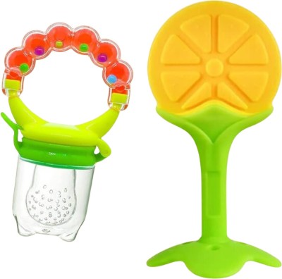 Babylib Soft Metarial Silicon Teether+Fruit Degine Nipplle Teether and Feeder(Multicolor)