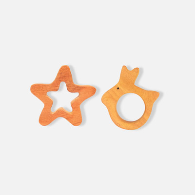 Devendra art and craft Neem Wood Teethers - Rabbit, Star Shapes Teether(Brown)