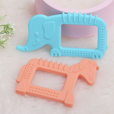 R for Rabbit Tiny Bites Safari – Cute Baby Silicone Teether - Elephant Blue + Horse Orange Teether(Blue-Orange)