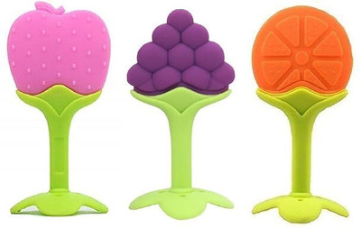 Vadhavan Baby Fruit Shape Silicone Teether for Baby, Teething Toys for Babies (Pack of 3) Teether(Multicolor)