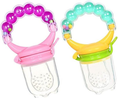 Vadhavan Pack of 2 BPA-Free Silicone Food Nibbler for Fruit and Veggie with Rattle Handle Feeder(Multicolor)