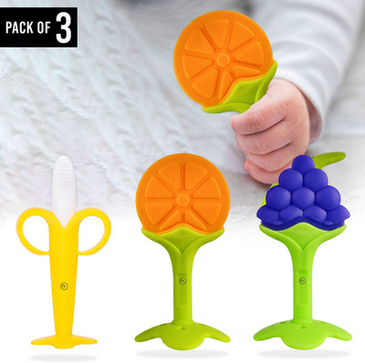 DaKos Fruits Shape Teethers for Baby, Baby Chew Toys & Mittens Teether(Combo Of Banana, Grapes & Orange Teething Mitten)