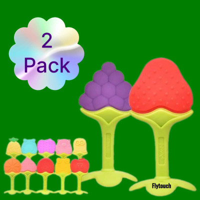 FlyTouch 2 Pc Infant Teething Toy Bpa Free Baby Teether Fruit Shape Silicone Baby Teether Teether(Multicolor)