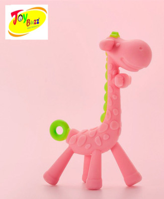 Joy Buzz Giraffe Shape Silicone Teether - Colour May Vary PO1 Teether(Pink)