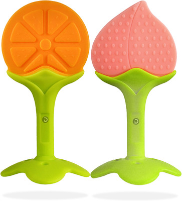 DaKos Fruits Shape Teethers for Baby, Baby Chew Toys & Mittens Teether(Combo of 2 Teethers Orange & Peach Shape)