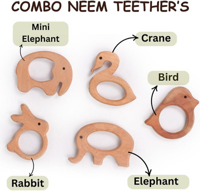 opatoys Wooden Neem Combo Teethers(Pack of 5 Pieces) For 0 to 24 Months Babies Teether(Natural)