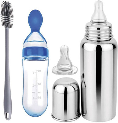 CrazzyShopperz Basic Slim Neck Baby Feeding Bottle with Anti-Colic Nipple BPA FREE Feeder Brush Teether and Feeder(Multicolor)