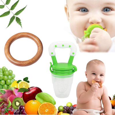 PIKIPOO Newborn Baby Neem Wooden Teether Soother Fruit Food Feeder/ Nibbler Pacifier Teether and Feeder(Brown&Green)