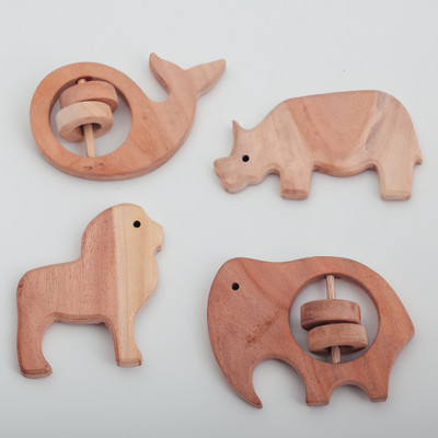 RISKWIN Natural Neem Wood Teether – Handmade Animal Shapes Teether(Brown)