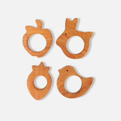 Devendra art and craft Neem Wood Teethers - Rabbit, Bird, Apple, Strawberry Shapes Teether(Brown)