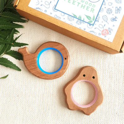 BABYCOV Safe & Natural Neem Wood Teether for Babies (Set of 2) for 3+ Months Babies Teether(Brown)