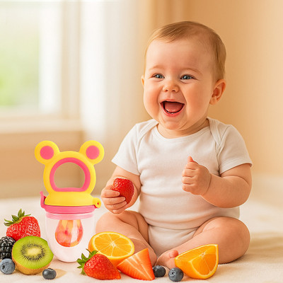 AEREX Silicone Food Pacifier Rabbit Fruit Nibbler Chewing Nibbler for Babies Teether and Feeder(Pink)
