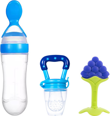 CATVIN Fruit Feed Nibbler Juicer, Baby Food Dispensing Spoon Bottle Teether and Feeder Teether and Feeder(Blue)