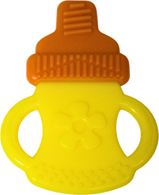 MOON MAMA Soft & Safe Bottle Shaped Silicon Teether for Babies, Soothing & Easy-to-Hold Teether(Yellow)